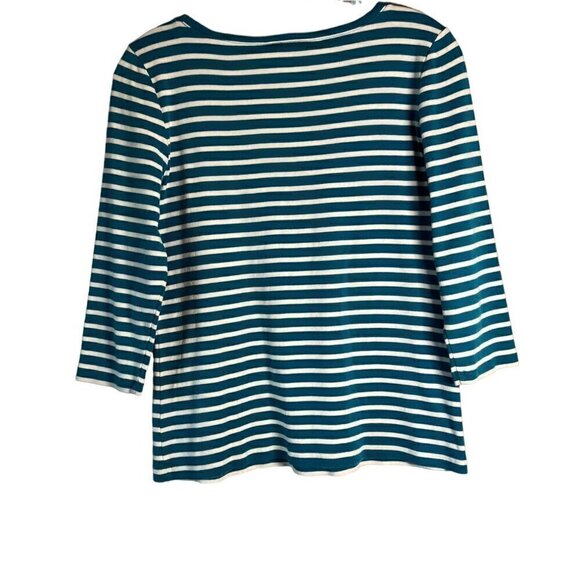 Talbots Green and White Striped Women's Size Large Long Sleeve Tee - Picture 7 of 11